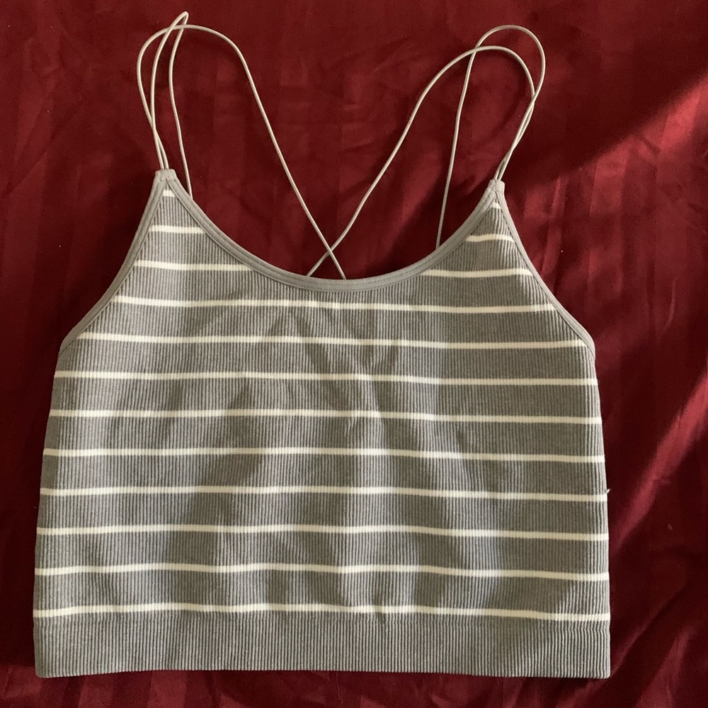 Women Grey And White Striped Tank Top with Open Back